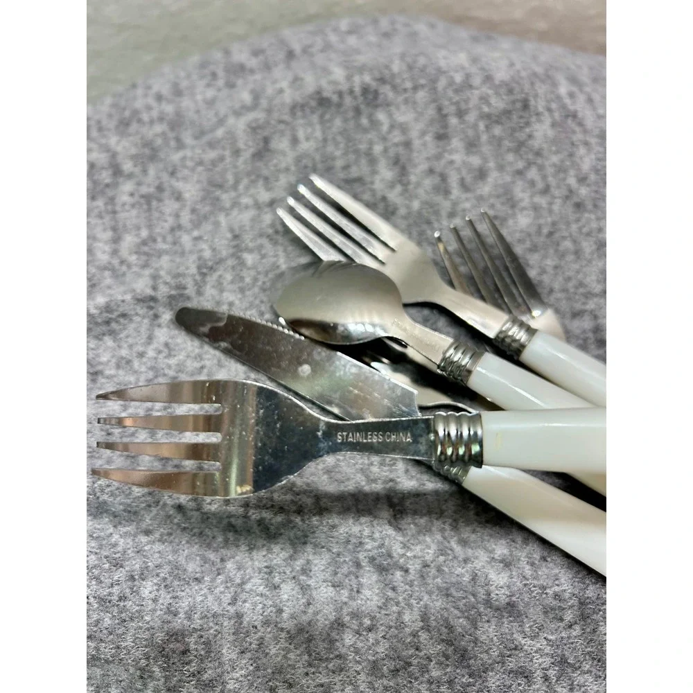 38pc White Laguiole Style Flatware Set Stainless/S Riveted Knives Forks Spoons